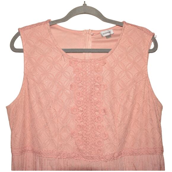 AVENUE $79 Pink Lace Applique Sleeveless Maxi Dress Crinkle Fabric‎ Size 14 / 16 - Picture 3 of 4